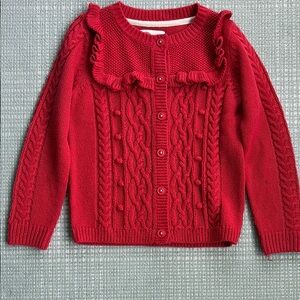 Mini Boden Red Cable Knit Sweater with Ruffle Details